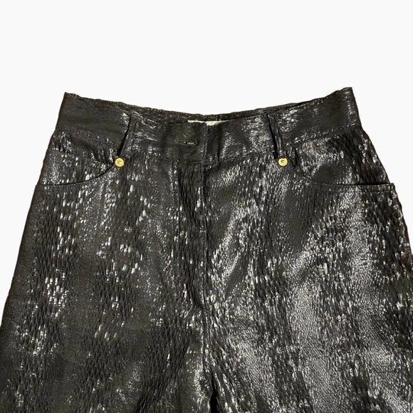Genny || High Waisted Textured Black Snakeskin Trousers - Picture 2 of 6
